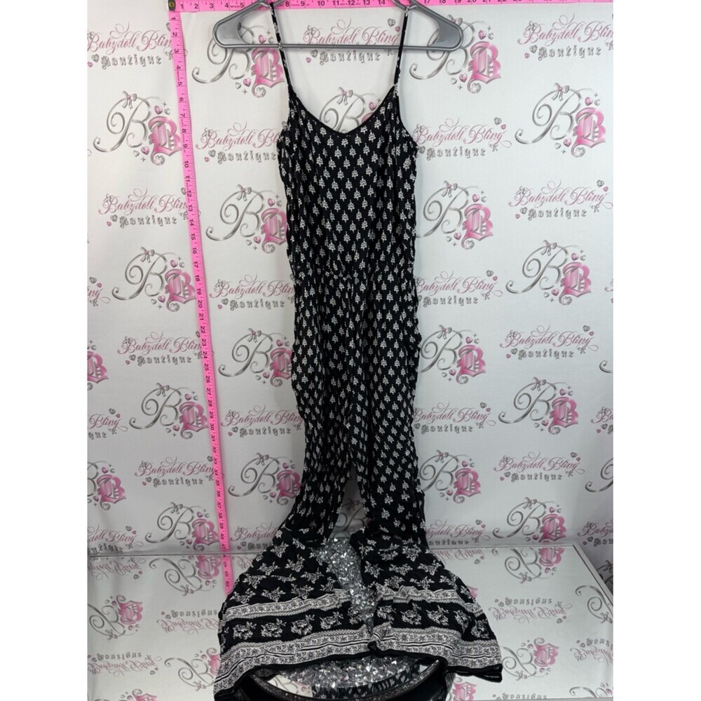 Divided jumpsuit one piece jumper pants black white Printed Sleeveless Jumpsuit